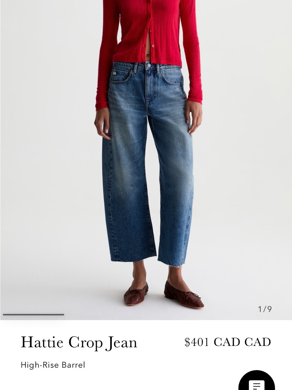 AG jeans Hattie Crop Jean - Blue High-Rise Barrel Jeans